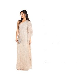 Sequin Beaded Caftan Gown with One Shoulder